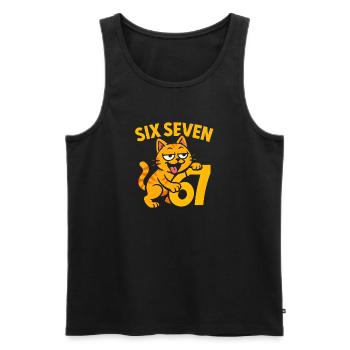 Six Seven Katze 67 Italian Brainrot Humor - Männer Premium Bio Tank Top - Schwarz - Vorne - AI Model Male 178 light (178cm)