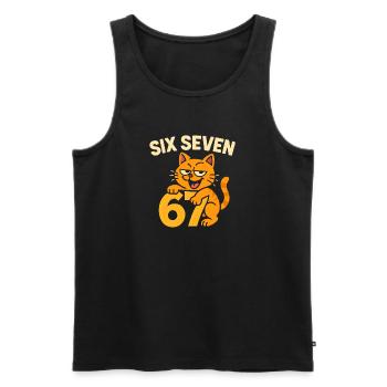 Six Seven Katze 67 Italian Brainrot Humor - Männer Premium Bio Tank Top - Schwarz - Vorne - AI Model Male 178 light (178cm)