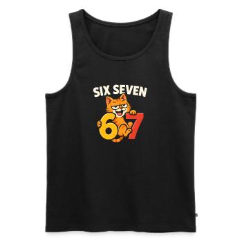 Six Seven Katze 67 Italian Brainrot Humor - Männer Premium Bio Tank Top - Schwarz - Vorne - AI Model Male 178 light (178cm)