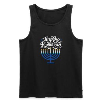 Joyeux Menorah de Hanoucca - Débardeur bio Premium Homme - noir - Devant - AI Model Male 178 light (178cm)