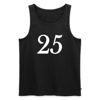 25. 25 ANS. 25e ANNIVERSAIRE. ANNIVERSAIRE 25 ANS. - Débardeur bio Premium Homme - noir - Devant - AI Model Male 178 light (178cm)
