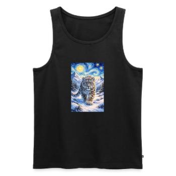 Schneeleopard im Sternenwald - Männer Premium Bio Tank Top - Schwarz - Vorne - AI Model Male 178 light (178cm)