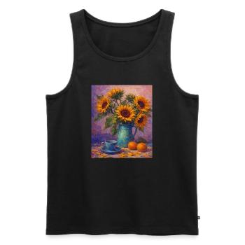 Graphismes de tournesols jaunes Fleurs de tournesol - Débardeur bio Premium Homme - noir - Devant - AI Model Male 178 light (178cm)