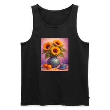 Graphismes de tournesols jaunes Fleurs de tournesol - Débardeur bio Premium Homme - noir - Devant - AI Model Male 178 light (178cm)