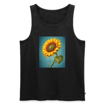 Graphismes de tournesols jaunes Fleurs de tournesol - Débardeur bio Premium Homme - noir - Devant - AI Model Male 178 light (178cm)