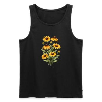 Graphismes de tournesols jaunes Fleurs de tournesol - Débardeur bio Premium Homme - noir - Devant - AI Model Male 178 light (178cm)