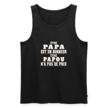 Papa est un Honneur Papou na pas de Prix - Débardeur bio Premium Homme - noir - Devant - AI Model Male 178 light (178cm)