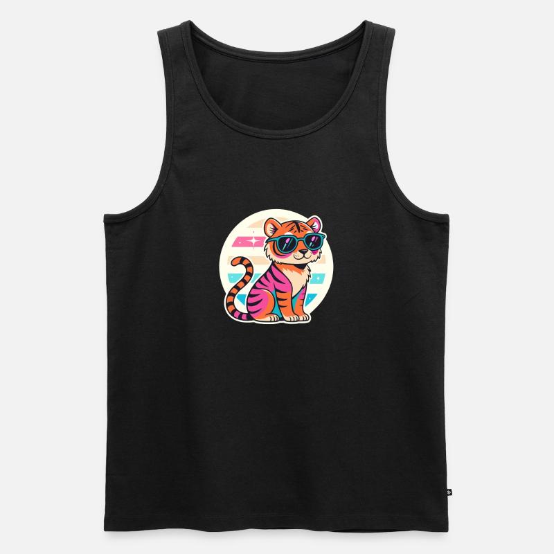 Neon-Tiger mit Retro-Brille - Männer Premium Bio Tank Top - Schwarz