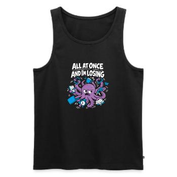 Funny Octopus Overstimulated - Men's Premium Organic Tank Top - black - Front - AI Model Male 178 light (178cm)