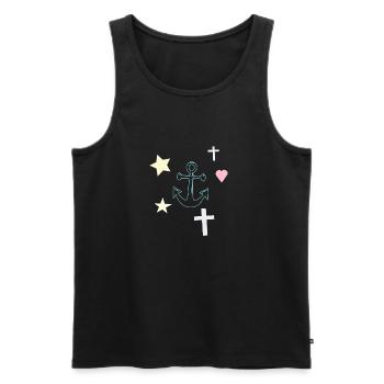 Ancre pastel avec étoiles et cœur - Débardeur bio Premium Homme - noir - Devant - AI Model Male 178 light (178cm)