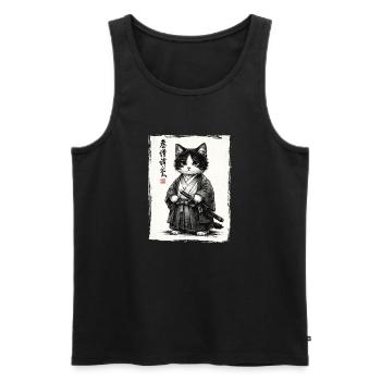 Samurai Cat Japanese Ukiyoe Warrior Kawaii - Men's Premium Organic Tank Top - black - Front - Michal (187cm)