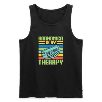 Drôle d’harmonica, c’est mon harmonica de thérapie - Débardeur bio Premium Homme - noir - Devant - Michal (187cm)