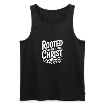 Verwurzelt in Christus - Männer Premium Bio Tank Top - Schwarz - Vorne - AI Model Male 178 light (178cm)