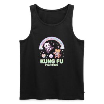 Kawaii Panda Tiger Kung Fu Fighting Pastel - Débardeur bio Premium Homme - noir - Devant - AI Model Male 178 light (178cm)