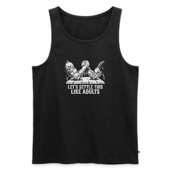 Let's clear this up like adults – Funny Arm - Men's Premium Organic Tank Top - black - Front - Michal (187cm)