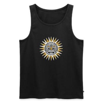 Soleil Maya Inca Or et Blanc Totem Divinité - Débardeur bio Premium Homme - noir - Devant - AI Model Male 178 light (178cm)