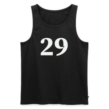 29 - Men's Premium Organic Tank Top - black - Front - AI Model Male 178 light (178cm)
