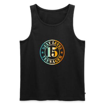 15e anniversaire Garçon Fille Adolescent Niveau 15 - Débardeur bio Premium Homme - noir - Devant - Michal (187cm)
