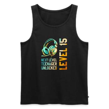 15th Birthday Boy Girl Teenager Level 15 - Men's Premium Organic Tank Top - black - Front - Michal (187cm)