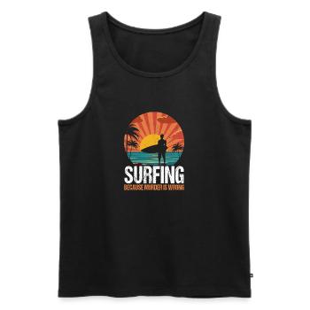 Surfing Retro Surfer Sunset  - Men's Premium Organic Tank Top - black - Front - AI Model Male 178 light (178cm)