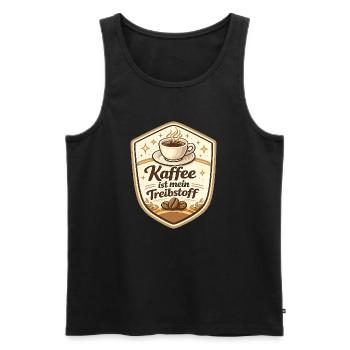 Kaffee ist mein Treibstoff Badge - Männer Premium Bio Tank Top - Schwarz - Vorne - AI Model Male 178 light (178cm)