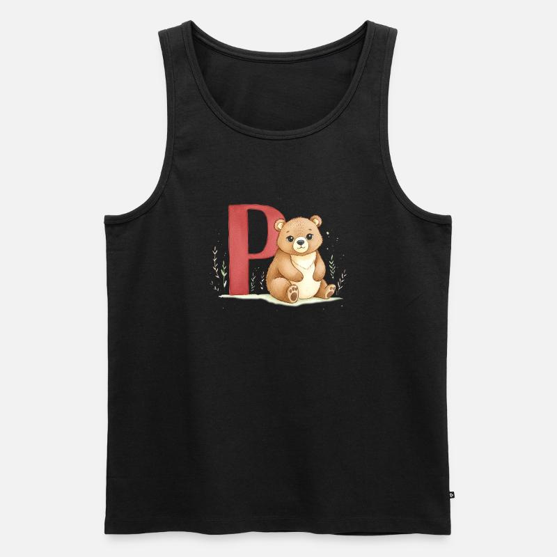 Bär mit Buchstabe P - Männer Premium Bio Tank Top - Schwarz