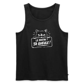 Le matin ? ta gueule ! humour chat café réveil - Débardeur bio Premium Homme - noir - Devant - AI Model Male 178 light (178cm)