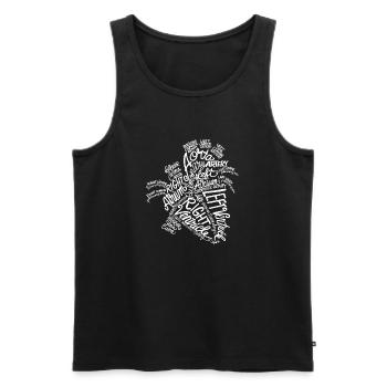 Typographie du mot sur feuilles - Débardeur bio Premium Homme - noir - Devant - Michal (187cm)