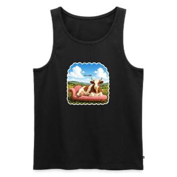 Not Today – Relaxed Cow on Sofa - Men's Premium Organic Tank Top - black - Front - AI Model Male 178 light (178cm)