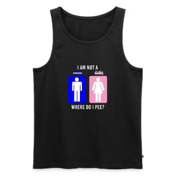Non-Binary Where Do I Pee Gender Identity Graphic - Men's Premium Organic Tank Top - black - Front - AI Model Male 178 light (178cm)