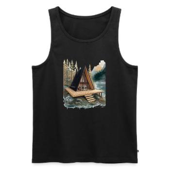 Aframe Lake Retreat - Men's Premium Organic Tank Top - black - Front - AI Model Male 178 light (178cm)