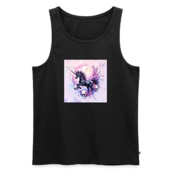Licorne lunaire avec des fleurs et des crânes - Débardeur bio Premium Homme - noir - Devant - Michal (187cm)