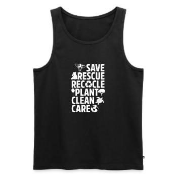 Eco Action: Save Rescue Recycle Clean - Men's Premium Organic Tank Top - black - Front - Michal (187cm)