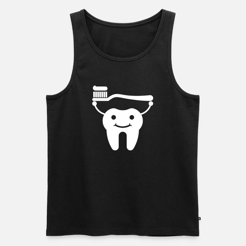 Tooth with toothbrush and toothpaste - Men's Premium Organic Tank Top - black
