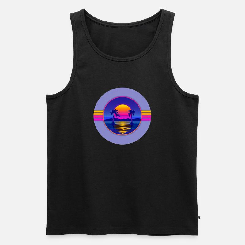 Sunset Neon Palms Circle - Männer Premium Bio Tank Top - Schwarz