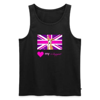 PURPLEWHIPPET (Pink text, Vibrant) - Men's Premium Organic Tank Top - black - Front - AI Model Male 178 light (178cm)