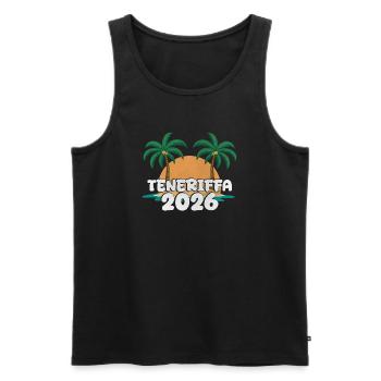 Tenerife 2026 - Débardeur bio Premium Homme - noir - Devant - AI Model Male 178 light (178cm)