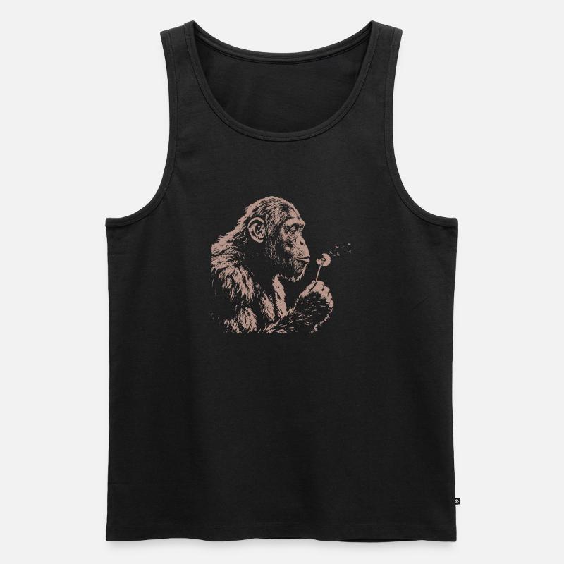Chimpanzee Blowing Dandelion Art Monkey Nature - Männer Premium Bio Tank Top - Schwarz