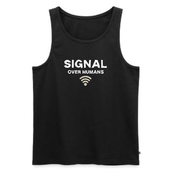 Signal Over Humans - Citation technique drôle - Débardeur bio Premium Homme - noir - Devant - AI Model Male 178 light (178cm)