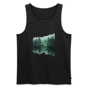 COMING HOME - Futuristic UFO Forest Sanctuary - Men's Premium Organic Tank Top - black - Front - AI Model Male 178 light (178cm)