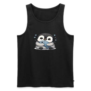 Cuddly Penguin with Fish - Men's Premium Organic Tank Top - black - Front - AI Model Male 178 light (178cm)