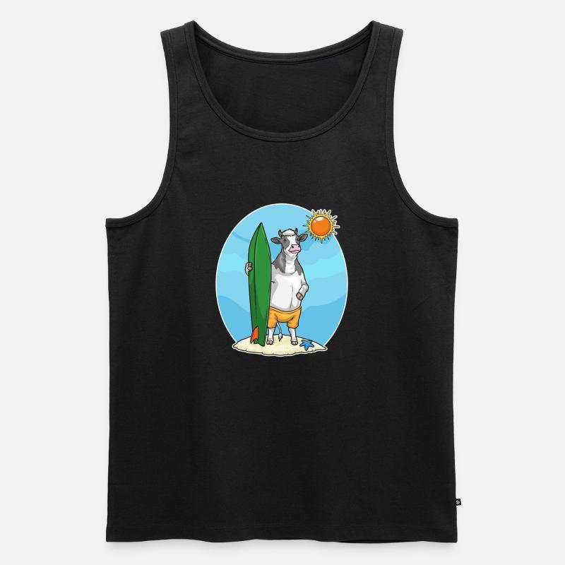 Kuh Strand Surfbrett Sommer - Männer Premium Bio Tank Top - Schwarz