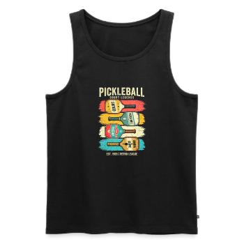 C’était drôle, c’était sorti ? Ramete de pickleball rétro - Débardeur bio Premium Homme - noir - Devant - Michal (187cm)