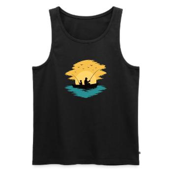 Papa Enfant Bateau de pêche Chemise au coucher du soleil - Débardeur bio Premium Homme - noir - Devant - Michal (187cm)