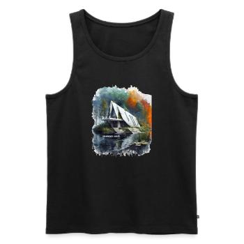 ABANDONED LUXURY - Modern A-Frame Ruins Sketch - Men's Premium Organic Tank Top - black - Front - AI Model Male 178 light (178cm)