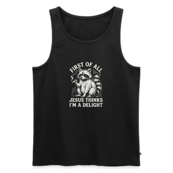 First of All Jesus Thinks I'm A Delight Raccoon - Männer Premium Bio Tank Top - Schwarz - Vorne - Michal (187cm)