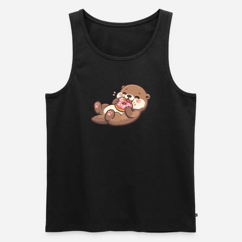 Kuschelbär mit Donut-Genuss - Männer Premium Bio Tank Top - Schwarz