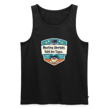 Meeting Überlebt – Held Des Tages Badge - Männer Premium Bio Tank Top - Schwarz - Vorne - Michal (187cm)
