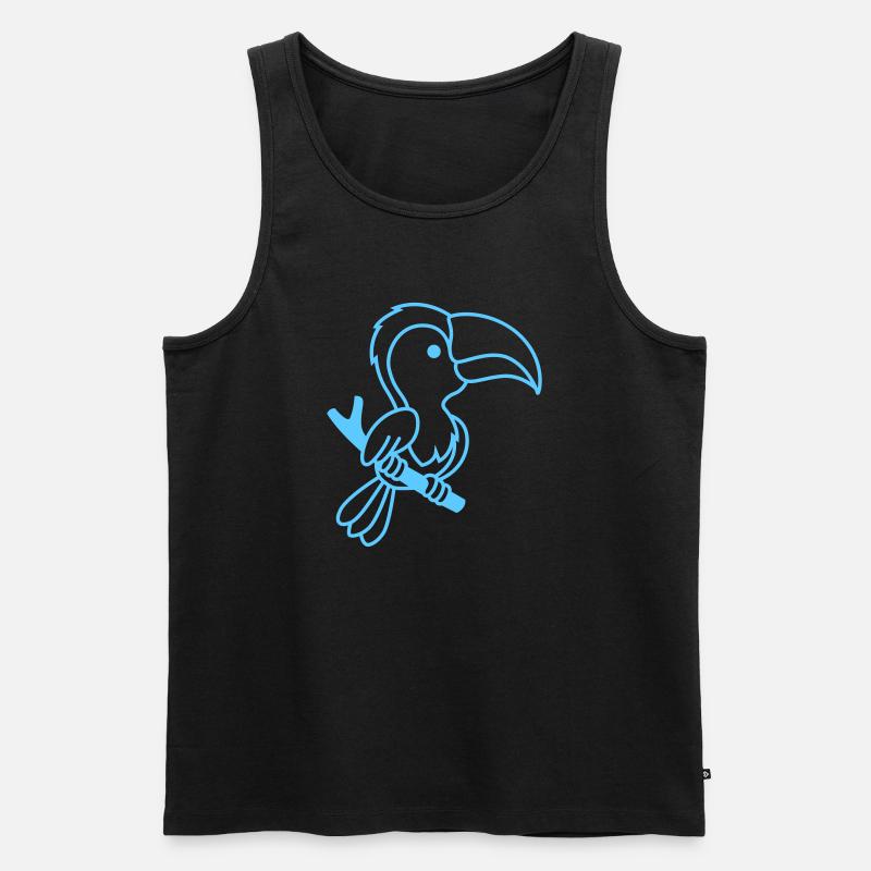 Blauer Tukan Umriss am Ast - Männer Premium Bio Tank Top - Schwarz