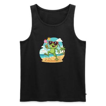 Grenouille sur la plage avec une glace - Débardeur bio Premium Homme - noir - Devant - Michal (187cm)